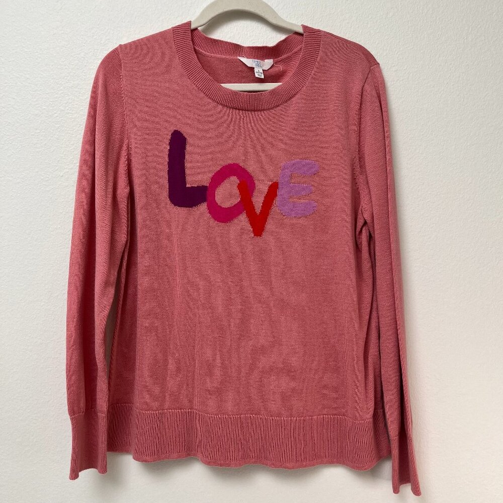 Time and Tru Pink Love Long Sleeve Sweater Lightweight Women's L 12-14
